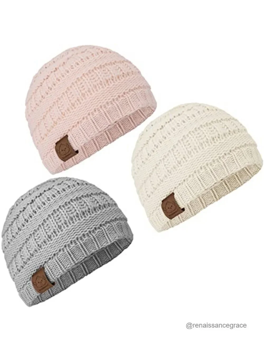 3 Pack Soft Stretchy Baby Beanie Hats Winter Knit Caps for Newborn Infants 0-6M